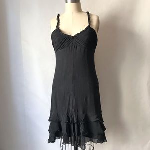 NINE WEST | Crinkle Silk Sundress Black Ruffle Edge Mini Size 10